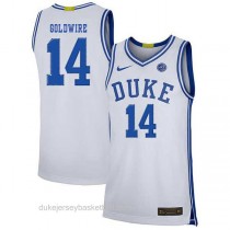 Mens Jordan Goldwire Duke Blue Devils #14 Authentic White Colleage Basketball Jersey