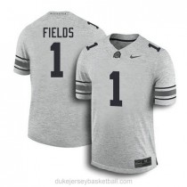 Mens Justin Fields Ohio State Buckeyes #1 Game Grey College Football C012 Jersey