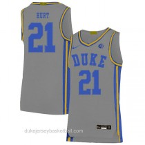 Mens Matthew Hurt Duke Blue Devils #21 Authentic Grey Colleage Basketball Jersey