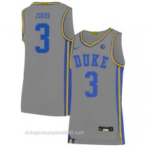 Mens Tre Jones Duke Blue Devils #3 Authentic Grey Colleage Basketball Jersey