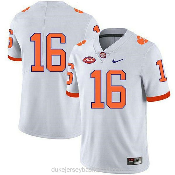 Womens Trevor Lawrence Clemson Tigers #16 Authentic White College Football C012 Jersey No Name